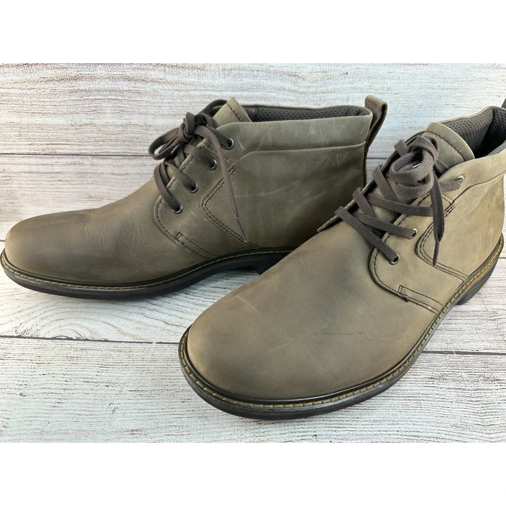 ECCO Men's Coffee Nubuck Turn II Waterproof Lace Chukka Boots Size 11-11.5 EU 45